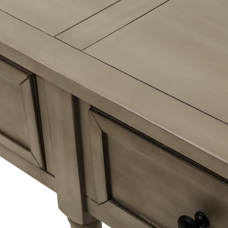 Console Table with Two Storage Drawers and Bottom Shelf, Solid Wood Frame, Easy Assembly, 58" L x 11" W x 34" H, Gray