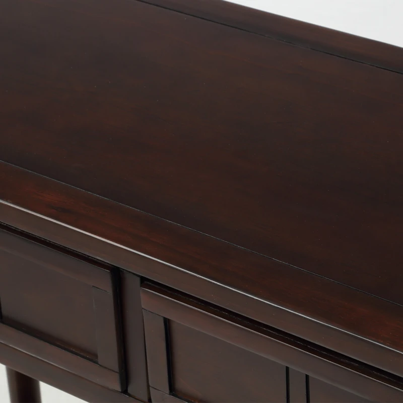 Daisy Series Console Table with Two Drawers and Bottom Shelf, Traditional Design, Pine Wood Frame, 35.5" L x 14" W x 30" H, Dark Brown