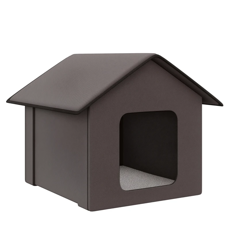 PawHut Heated Cat Houses for Outdoor and Indoor, Portable Kitty Shelter, Waterproof and Insulated, Brown