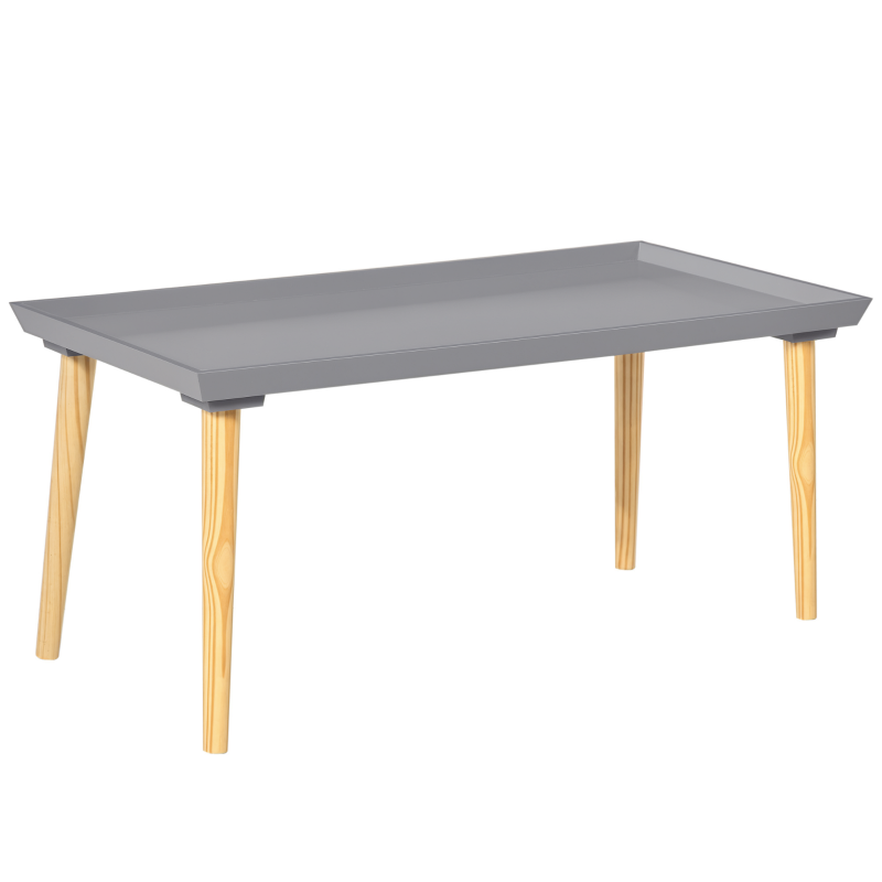 HOMCOM Coffee Table with Tray Top, Nordic Center Table with Pine Wood Legs, Rectangle Coffee Tables for Living Room, Gray