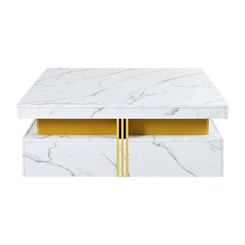 Modern Square Storage Coffee Table with 4 Drawers, MDF Construction, Ample Storage with Four Drawers, 43.5" L x 43.5" W x 16.5" H, White