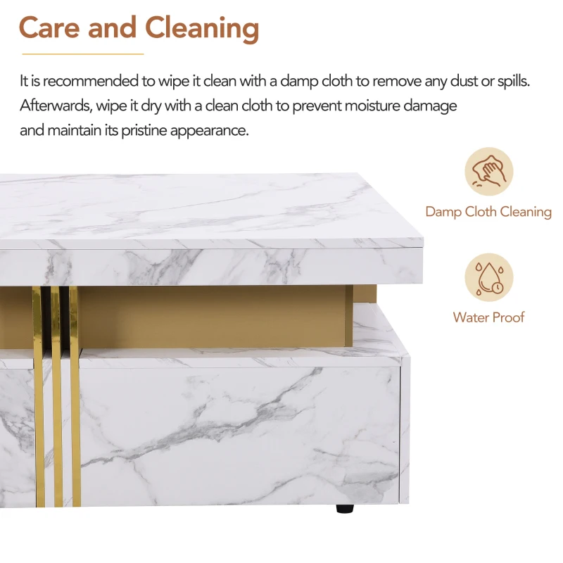 Modern Square Storage Coffee Table with 4 Drawers, MDF Construction, Ample Storage with Four Drawers, 43.5" L x 43.5" W x 16.5" H, White