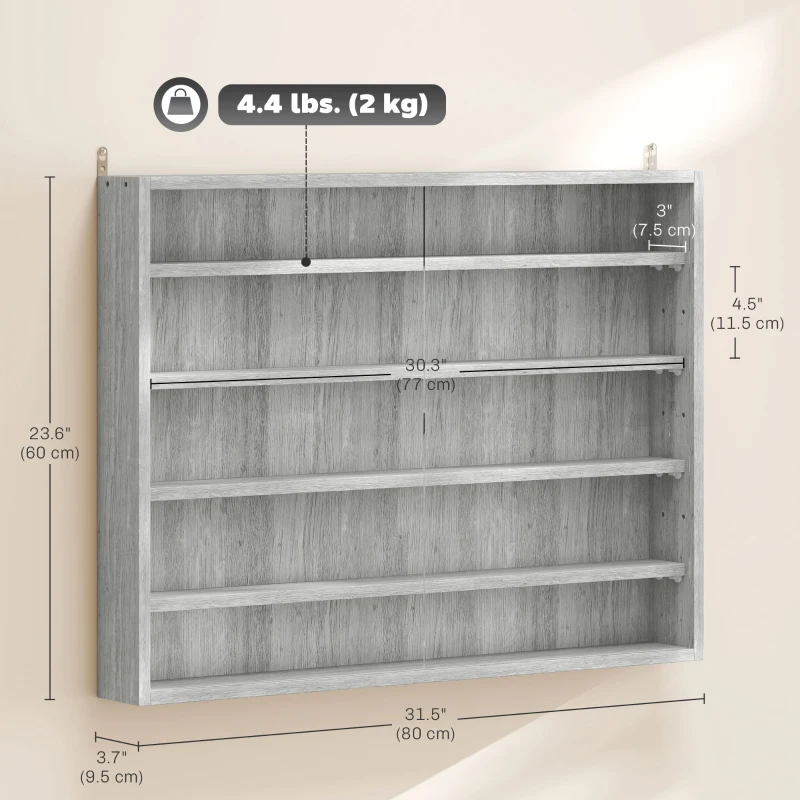 HOMCOM 5-Tier Display Cabinet, Shot Glass Display Case, Glass Curio Cabinet with 2 Glass Doors and 4 Adjustable Shelves, Grey