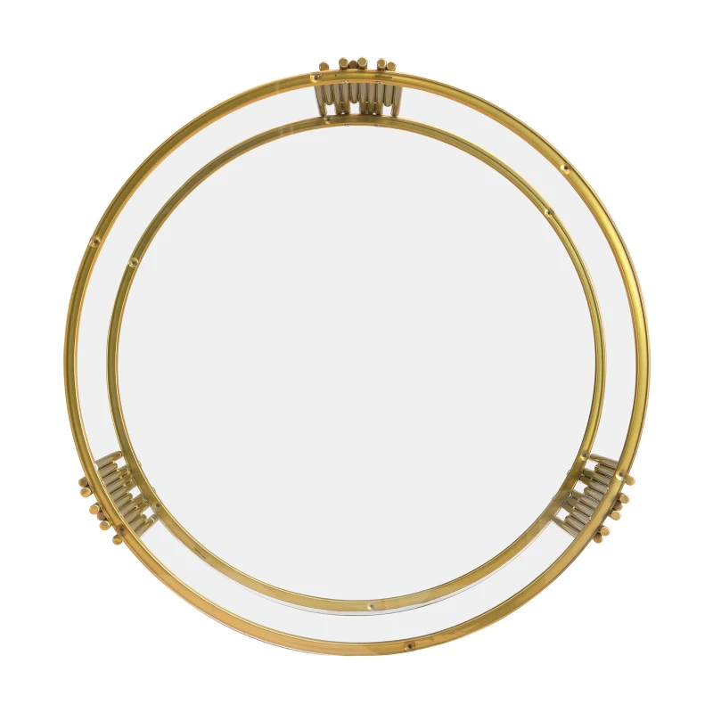 Modern Glass Coffee Table with Asymmetrical Metal Design, Circular Drum Base, Sofa Table with Lower Shelf, 31.5" L x 31.5" W x 20" H, Gold