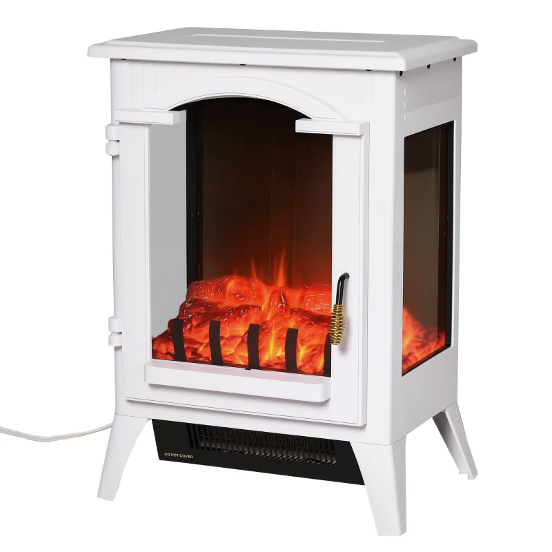 HOMCOM 23" Electric Fireplace Heater, Fire Place Stove with Realistic LED Flames and Logs and Overheating Protection, 750W/1500W, White
