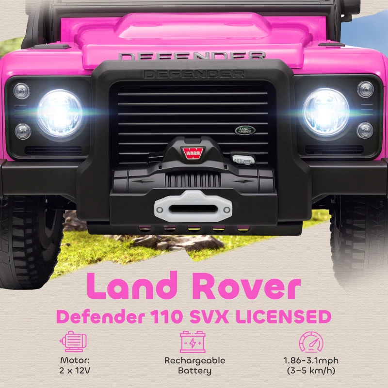 Qaba Land Rover Licensed Kids Ride on Truck with Remote Control, Spring Suspension, LED Lights, 3 Speed for Ages 3-5, Pink