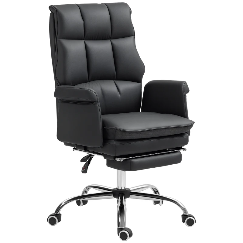HOMCOM PU Leather Executive Office Chair, Ergonomic and Reclining Office Desk Chair with Footrest, Black