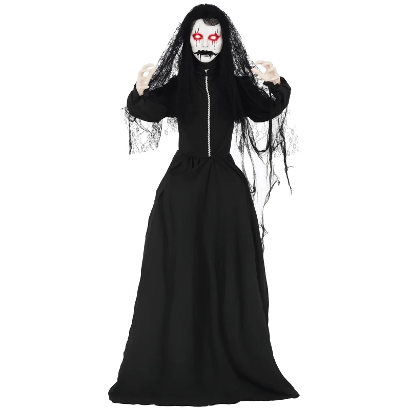 HOMCOM 5.6' Life Size Zombie Bride, Outdoor Halloween Decoration Animatronic, Sound and Motion Activated Light Up Eyes