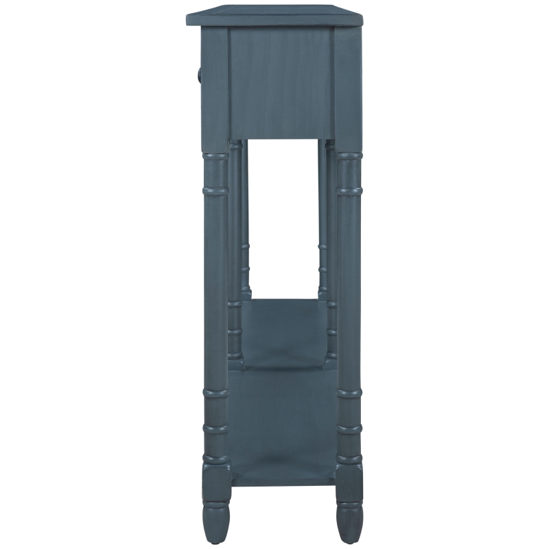 Console Table with Two Storage Drawers and Bottom Shelf, Solid Wood Frame, Easy Assembly, 58" L x 11" W x 34" H, Navy Blue