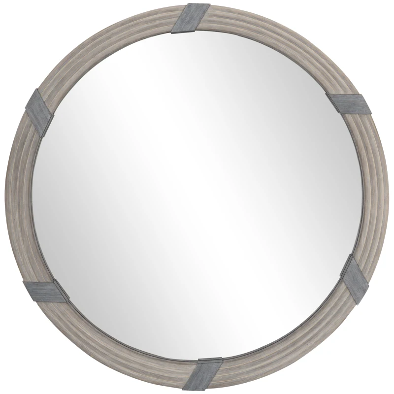 HOMCOM 30.75" Wood Wall Mirror, Farmhouse Decorative e Round Mirror for Wall Decor in Living Room, Bedroom, Natural Wood Color