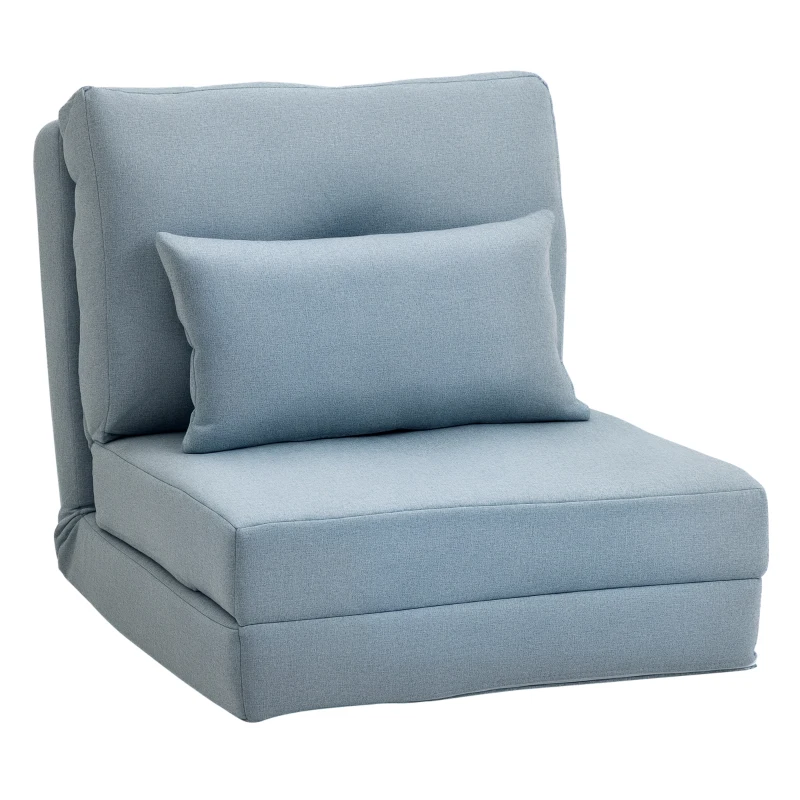 HOMCOM Convertible Flip Chair, Floor Lazy Sofa, Folding Upholstered Couch Bed with Adjustable Backrest, Metal Frame and Pillows for Living Room Bedroom, Blue
