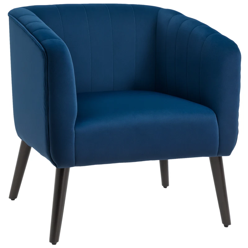 HOMCOM Luxury Velvet Fabric Accent Armchair with Thick Padding, High Armrests, and Channel Tufting, Blue