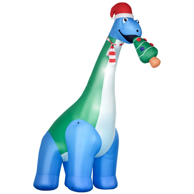 HOMCOM 11FT Long Christmas Inflatables Outdoor Decorations Dinosaur with Christmas Tree in Mouth, Blow-Up LED Yard Christmas Decor, Waterproof