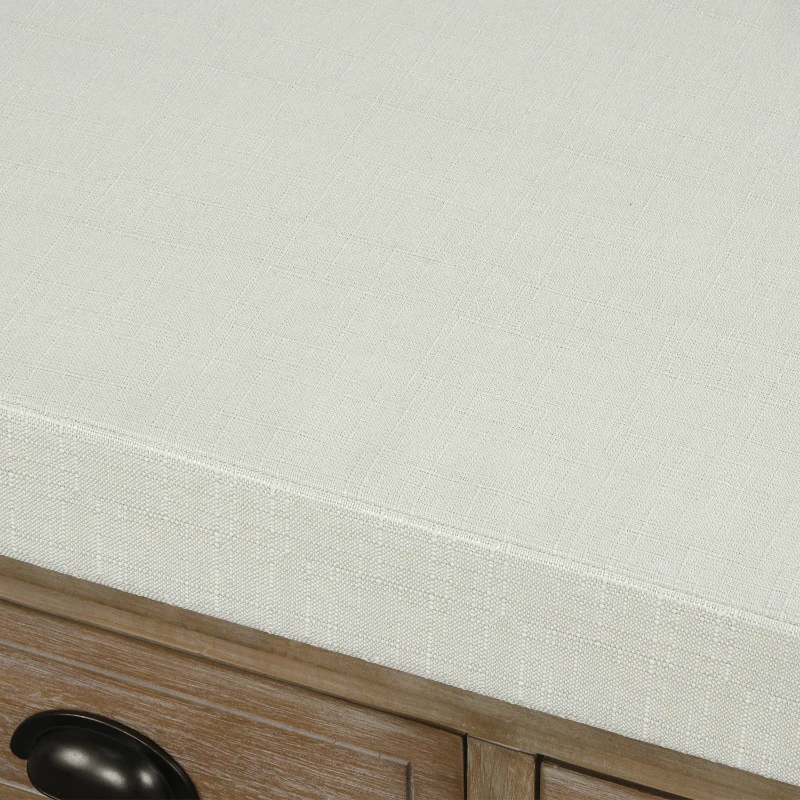 Rustic Storage Bench with 3 Drawers and Rattan Baskets, Acacia Wood Shoe Bench for Entryway, 42" L x 15.5" W x 19" H, White+Wood