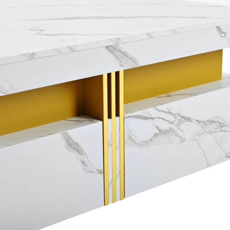 Modern Square Storage Coffee Table with 4 Drawers, MDF Construction, Ample Storage with Four Drawers, 43.5" L x 43.5" W x 16.5" H, White