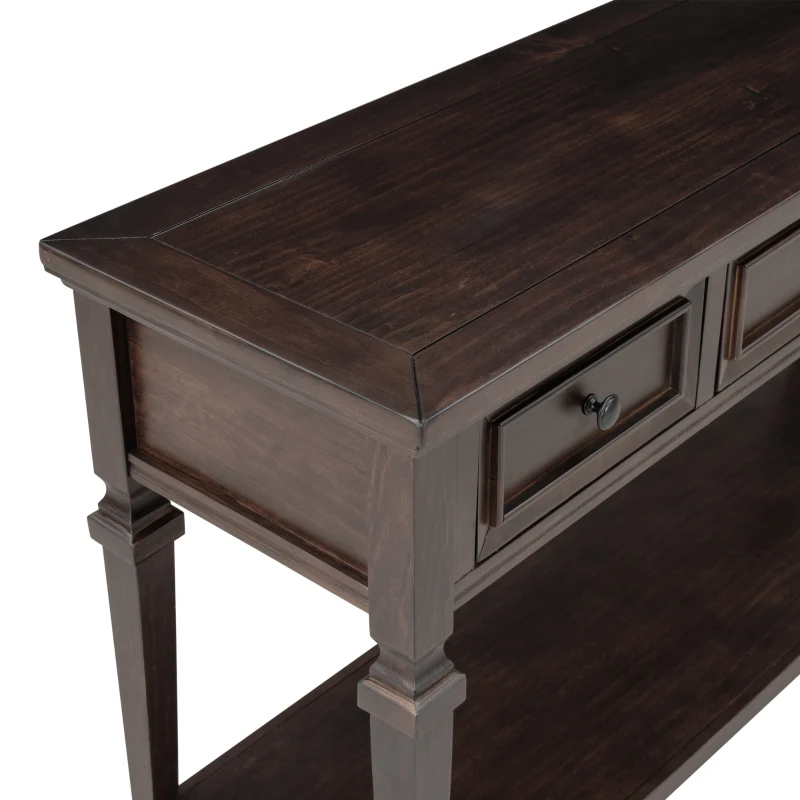 Classic Retro Console Table with 3 Drawers, Open Shelf, Pine Wood Frame, Perfect for Entryway, Living Room, 50" L x 15" W x 30" H, Dark Brown