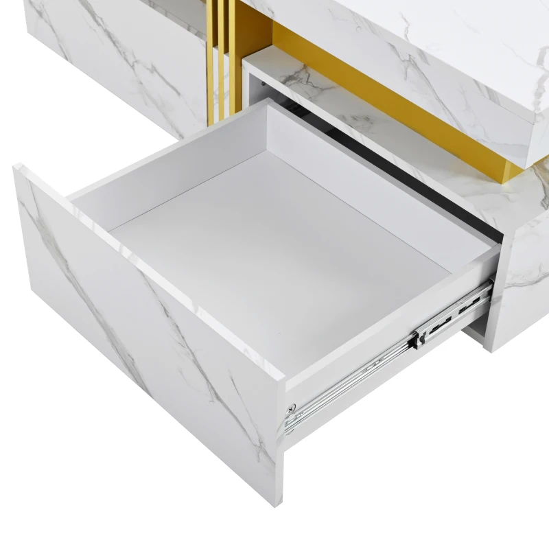 Modern Square Storage Coffee Table with 4 Drawers, MDF Construction, Ample Storage with Four Drawers, 43.5" L x 43.5" W x 16.5" H, White