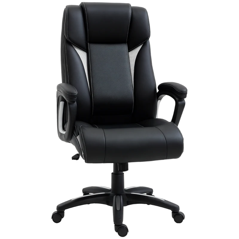 Vinsetto Ergonomic High Back Executive Office Chair with Padded Armrests, Adjustable Height PU Leather Computer Desk Chair with Breathable Mesh Backrest, 360° Swivel, Rocking Feature, Wheels