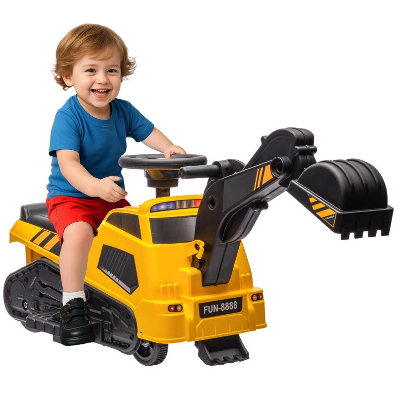 Aosom 6V Electric Ride on Tractor, 3 in 1 Electric Ride on Excavator, Bulldozer, Road Roller, Battery Powered Pretend Play Construction, for 18-48 Months - Yellow