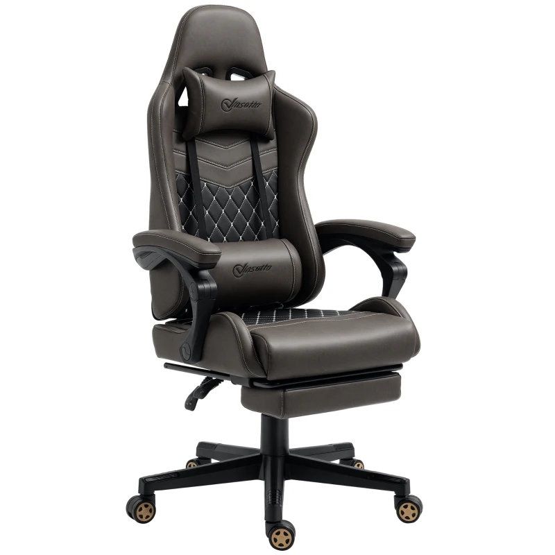 Vinsetto Racing Gaming Chair Diamond PU Leather Office Gamer Chair High Back Swivel Recliner with Footrest, Lumbar Support, Adjustable Height, Brown