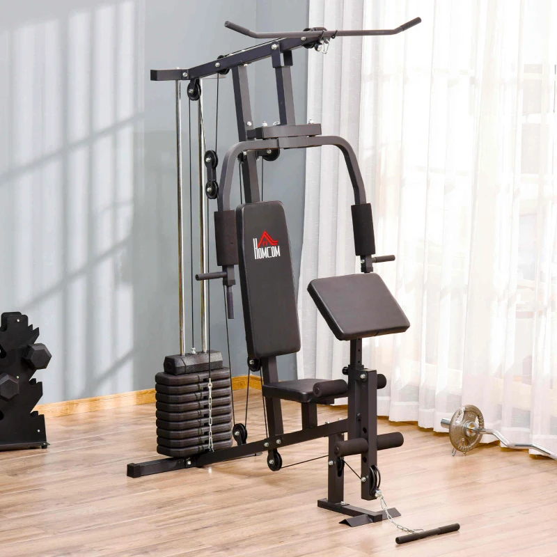 Soozier Multifunction Home Gym System, Workout Station with 99Lbs Weight Stack, for Full Body Exercise