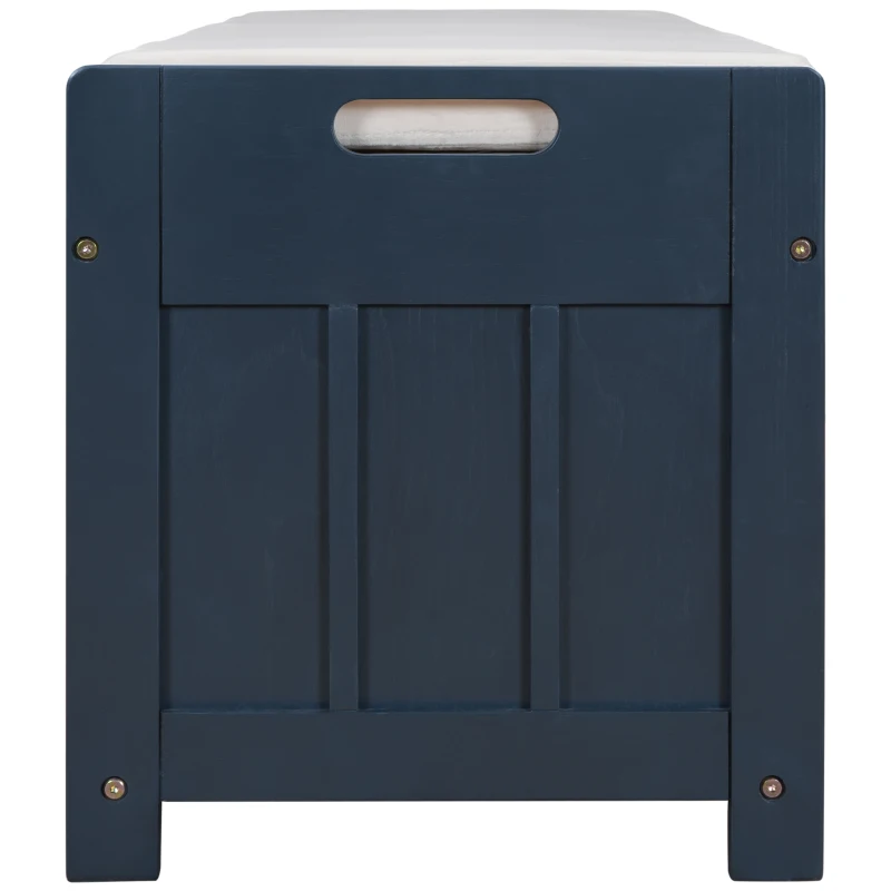 Rustic Storage Bench with Shutter-shaped Doors, Hidden Storage and Removable Cushion, 43.5" L x 16 " W x 18" H, Antique Navy