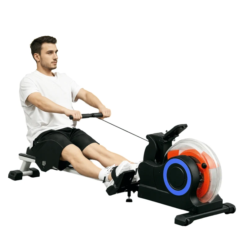 Soozier Foldable Rower Machine, Water Rowing Machine with Wheels, LCD Monitor and Tablet Holder for Cardio Training, Blue
