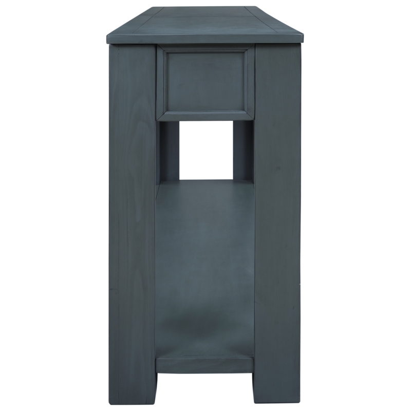 Rustic Chic Console Table with Storage Drawers, Bottom Shelf, Solid Wood Frame, Ideal for Entryway, Hallway, 63" L x 14" W x 30" H, Navy