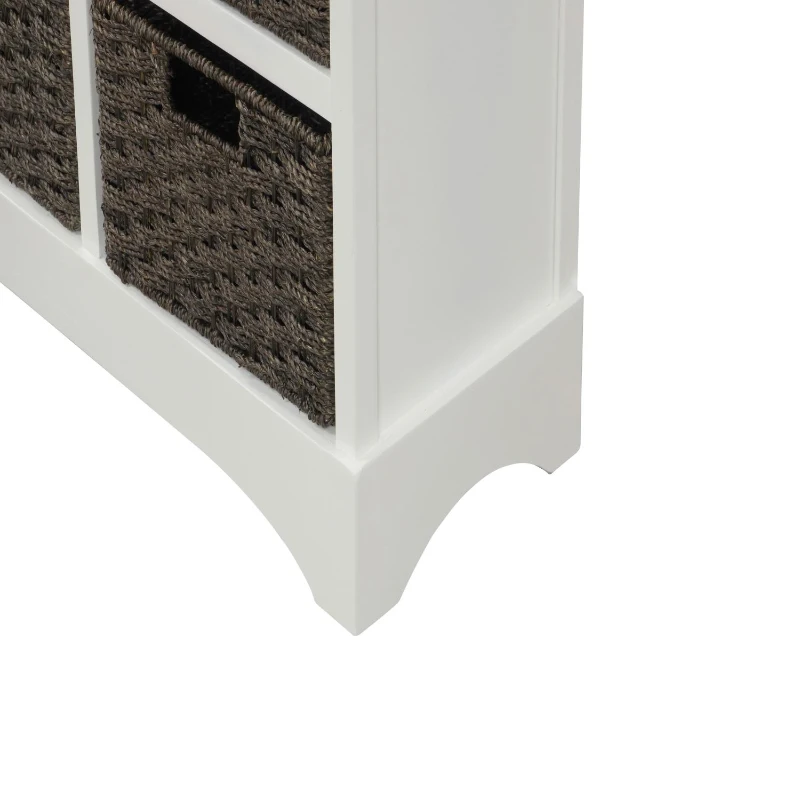 Rustic Storage Cabinet with Two Drawers and Four Rattan Baskets, Modern Farmhouse Style, Acacia Wood Frame, 28" L x 12" W x 28" H, White