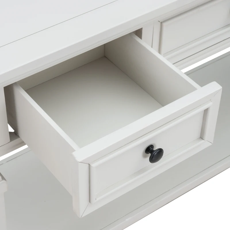 Classic Retro Console Table with 3 Drawers, Open Shelf, Solid Pine Wood Frame, Ideal for Entryway, Hallway, 50" L x 15" W x 30" H, White