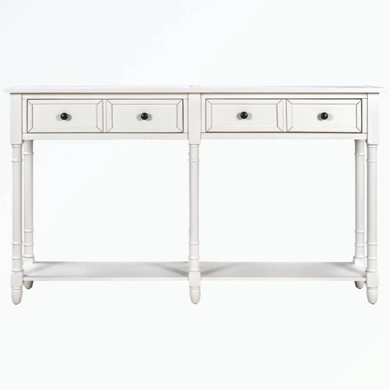 Console Table with Two Storage Drawers and Bottom Shelf, Easy Assembly for Living Room or Entryway, 58" L x 11" W x 34" H, Ivory White