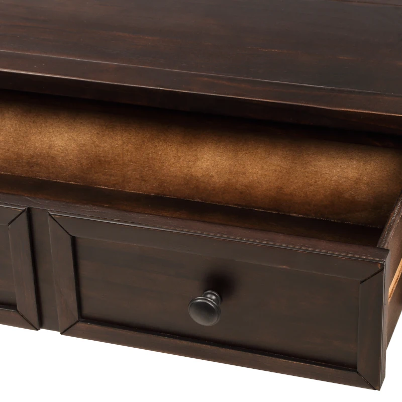 Console Table with Two Storage Drawers and Bottom Shelf, Easy Assembly, Solid Wood Frame, 58" L x 11" W x 34" H, Dark Brown