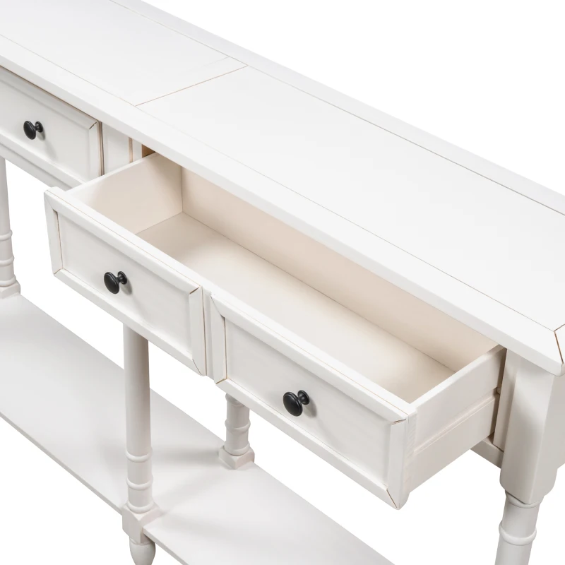 Console Table with Two Storage Drawers and Bottom Shelf, Easy Assembly for Living Room or Entryway, 58" L x 11" W x 34" H, Ivory White