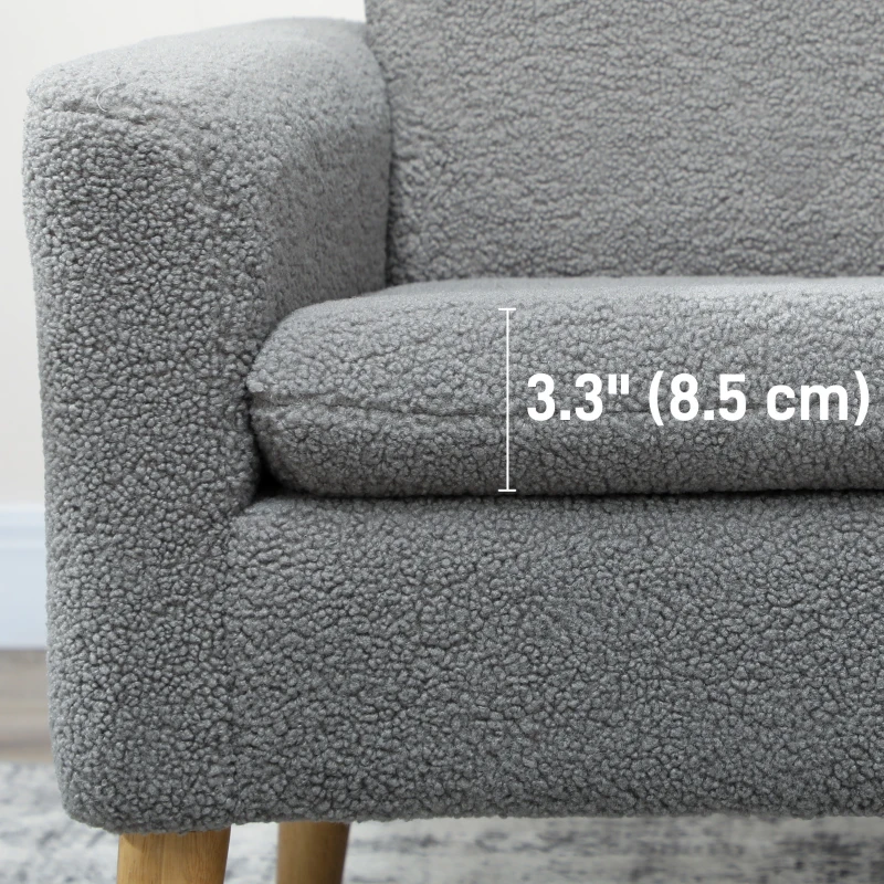 HOMCOM Fabric Accent Chair, Modern Upholstered Armchair with Wood Legs and Wide Padded Seat, Grey