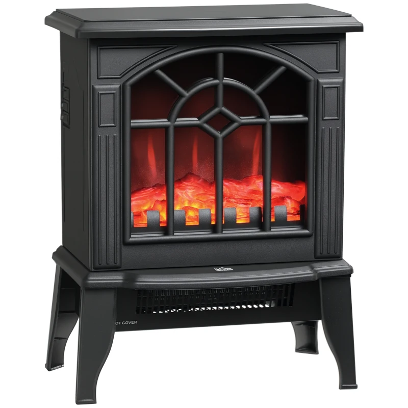 HOMCOM Electric Fireplace Heater, Freestanding Fireplace Stove with Realistic Flames Overheating Protection 750W/1500W, Black