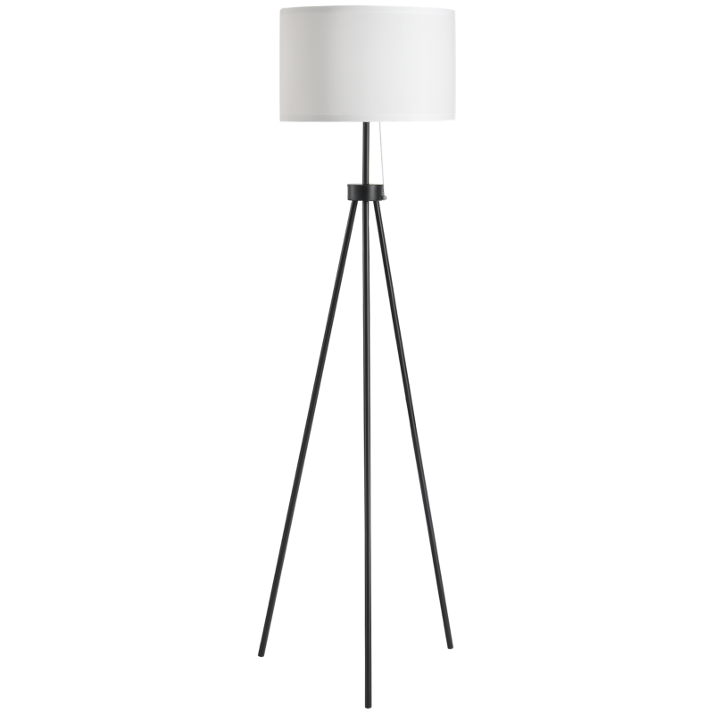 HOMCOM 59.75" Tripod Floor Lamp with Pull Chain Standing, Fabric Lampshade E26 Lamp Holder Steel for Living Room, Bedroom, Office, Black