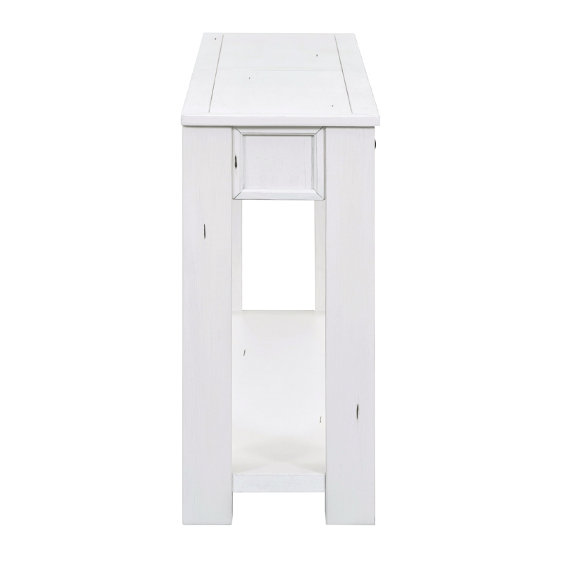 Rustic Chic Console Table with 4 Storage Drawers, Bottom Shelf, Solid Wood Frame, Ideal for Entryway, Hallway, 63" L x 14" W x 30" H, White