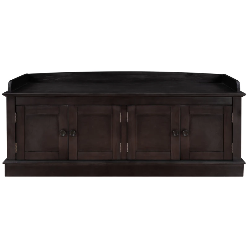 Storage Bench with Multi-Purpose Storage and Adjustable Shelves, Removable Cushion for Entryway, 43" L x 16" W x 17.5" H, Dark Brown