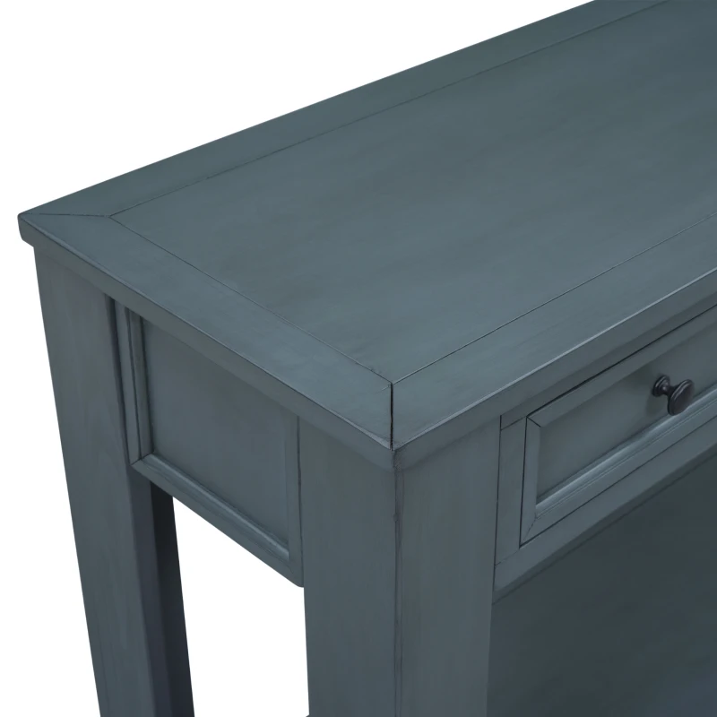Rustic Chic Console Table with Storage Drawers, Bottom Shelf, Solid Wood Frame, Ideal for Entryway, Hallway, 63" L x 14" W x 30" H, Navy