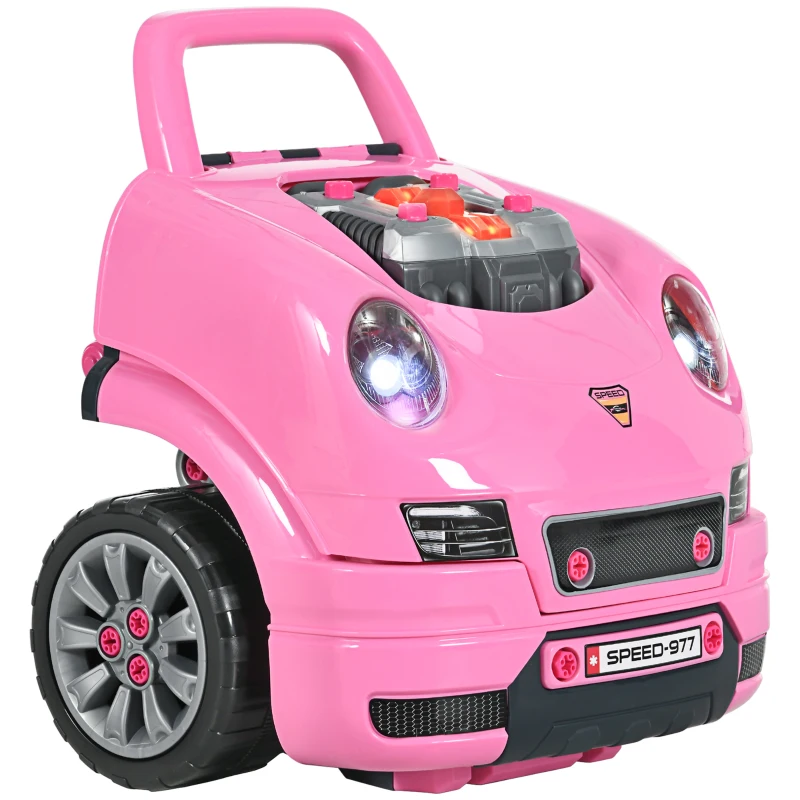 Qaba Mechanic Kids Truck Engine Toy Set, Car Service Play Set, Pink