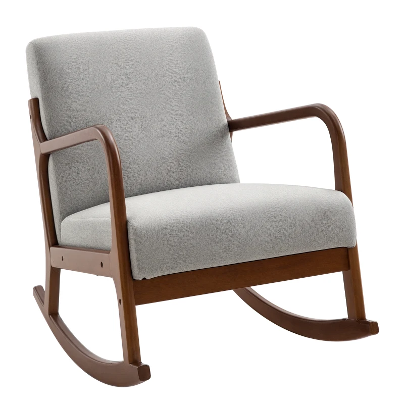 HOMCOM Upholstered Rocking Armchair with Wood Base and Linen Fabric Padded Seat for Living Room, Grey