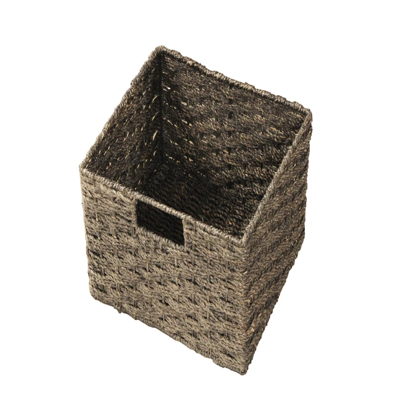 Rustic Storage Cabinet with Two Drawers and Four Rattan Baskets, Modern Farmhouse Style, Acacia Wood Frame, 28" L x 12" W x 28" H, Brown
