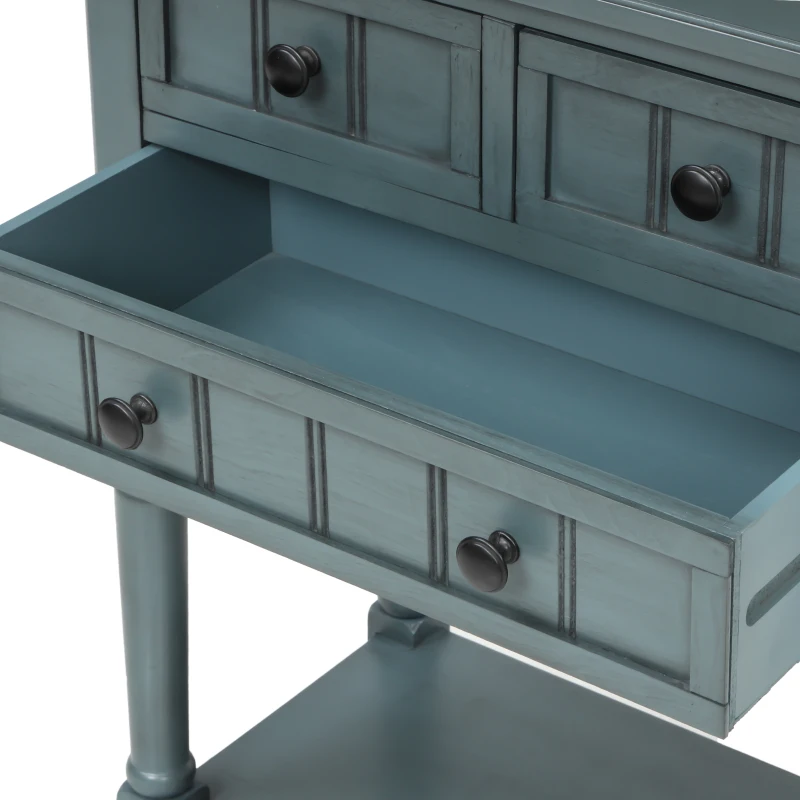 Elegant Narrow Console Table with Storage Drawers, Bottom Shelf, Tapered Legs, Round Knobs, Solid Wood Frame, 24" L x 13" W x 31" H, Navy