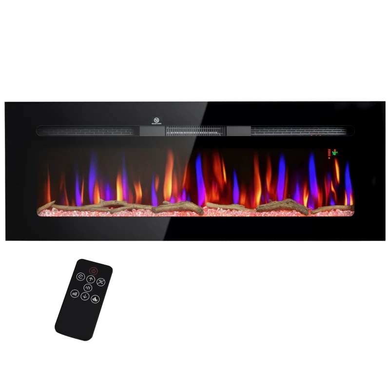 HOMCOM 50" Recessed or Wall Mounted Electric Fireplace Heater with Remote Control, Adjustable Flame Color and Brightness