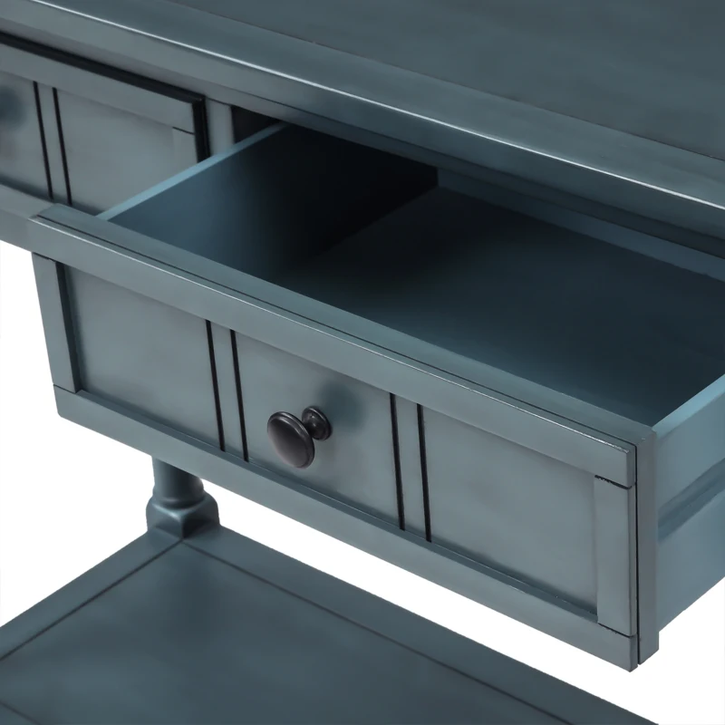 Daisy Series Console Table, Traditional Design with Two Drawers and Bottom Shelf, Pine Wood Frame, 35.5" L x 14" W x 30" H, Navy