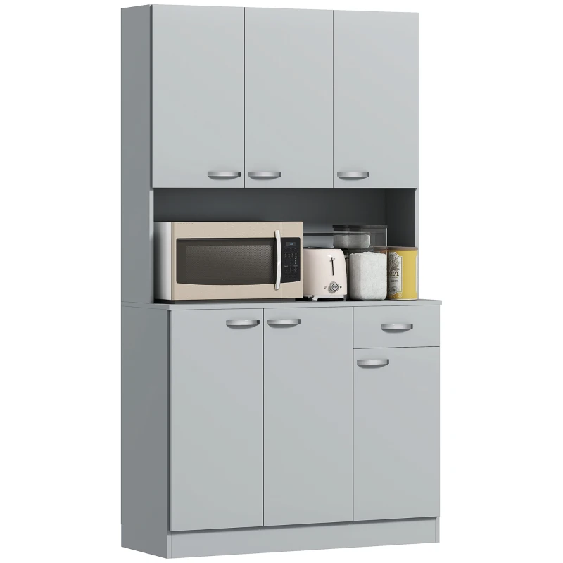 HOMCOM 71" Modern Buffet with Hutch, Freestanding Kitchen Hutch with Storage Cabinets, Drawer, Microwave Counter, Grey