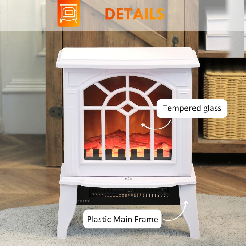 HOMCOM Electric Fireplace Heater, Freestanding Fireplace Stove with Realistic Flames Overheating Protection 750W/1500W, White