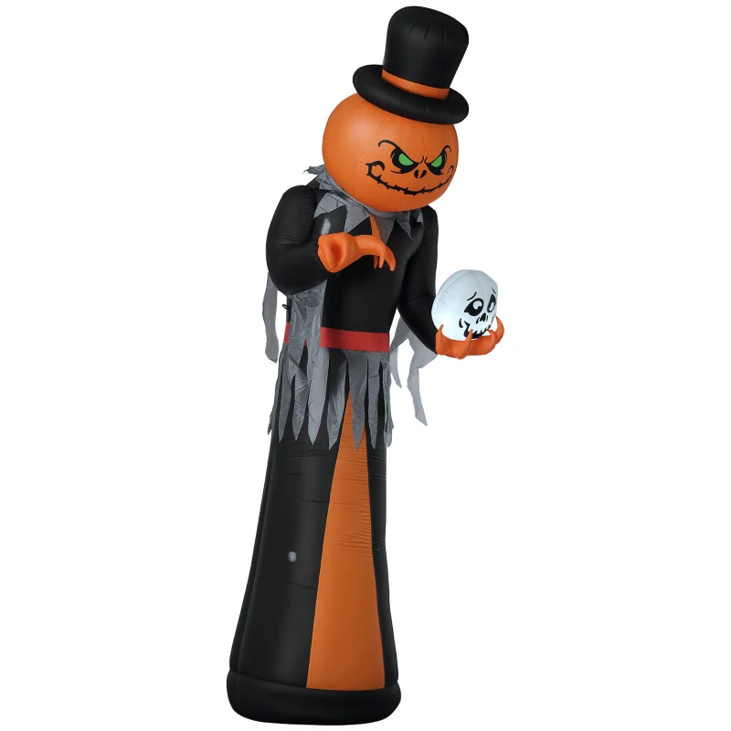 HOMCOM 12ft Halloween Inflatables Outdoor Decorations, Pumpkin Reaper with Skeleton Skull, Outdoor Giant Blow Up Yard Decor with Build-in LED for Garden, Lawn, Party, Holiday