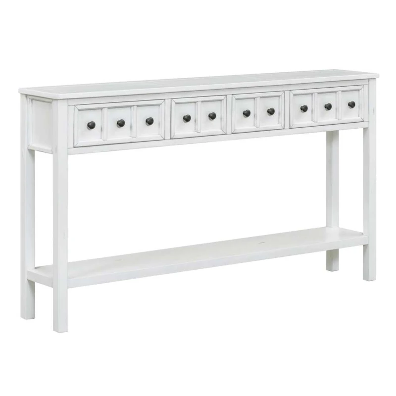 Rustic Entryway Console Table with Two Sizes of Drawers, Bottom Shelf, Ideal for Living Room, Hallway, 60" L x 11" W x 34" H, White
