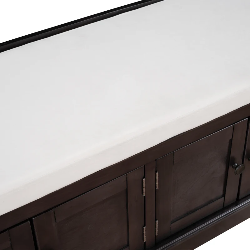 Storage Bench with Multi-Purpose Storage and Adjustable Shelves, Removable Cushion for Entryway, 43" L x 16" W x 17.5" H, Dark Brown